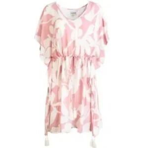 Pink and White Floral Dress/coverup by poolside Paradiso